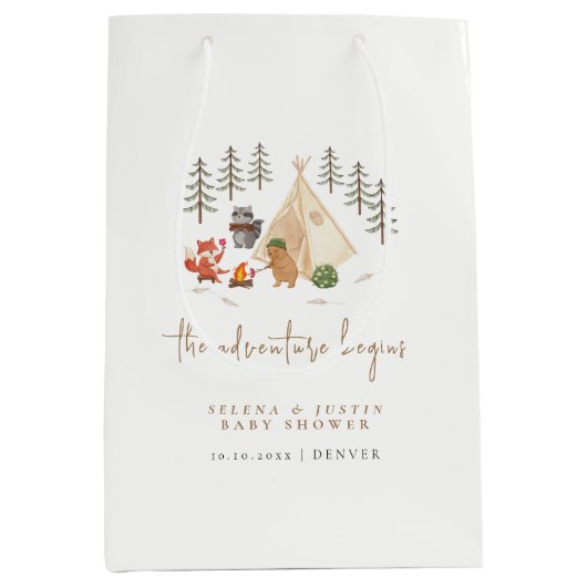 Sac Cadeau Moyen L'aventure commence Animaux Camping Baby shower (Devant)