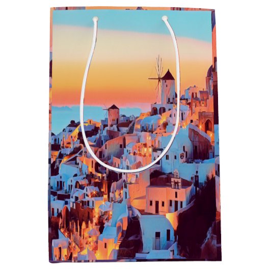 Sac Cadeau Moyen ldp SANTORINI - panorama - par nuit - (Devant)