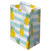 Sac Cadeau Moyen Le blanc bleu à la mode barre le motif d'ananas (Devant Angle)