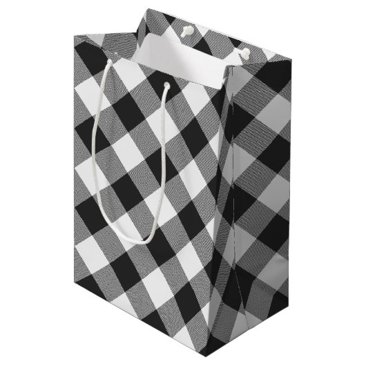 Sac Cadeau Moyen Le Buffalo Check White and Black Carrés Plaid (Devant Angle)