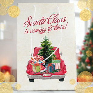 Sac Cadeau Moyen Le Père Noël arrive à Town Red Truck