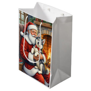 Sac Cadeau Moyen Le Père Noël tenant une œuvre d'art de Noël de Mal