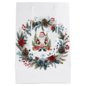 Sac Cadeau Moyen Le Père Noël Wreath d'hiver Joyeuses vacances (Dos)