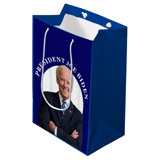 Sac Cadeau Moyen Le président Joe Biden Portrait en bleu (Devant Angle)