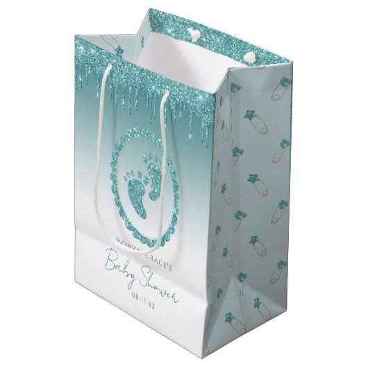 Sac Cadeau Moyen Lecteurs de Parties scintillant turquoise Bébé Pie (Devant Angle)