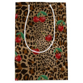Sac Cadeau Moyen Leopard Cheetah Animal Print Red Cherry Pattern (Devant)