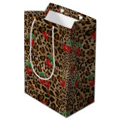 Sac Cadeau Moyen Leopard Cheetah Animal Print Red Cherry Pattern (Dos Angle)