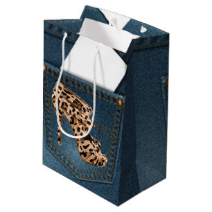 Sac Cadeau Moyen Leopard High Heel & Blue Jean Motif Pocket Jean.