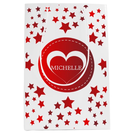 Sac Cadeau Moyen Les étoiles rouges monogrammes Un coeur (Devant)