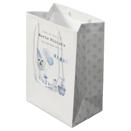 Sac Cadeau Moyen Les mignons Garçons Blue Party Chien Chien Chien C (Dos Angle)