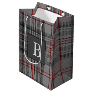 Sac Cadeau Moyen LETTRE TARTAN GRIS BALMORAL Monogramme (Peut Modif
