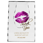 Sac Cadeau Moyen Lèvres à Parties scintillant rose pourpre et bande (Dos)