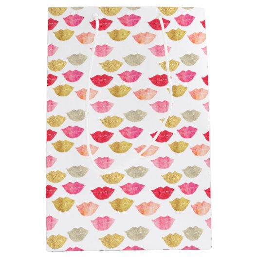 Sac Cadeau Moyen Lèvres d'aquarelle rouge or (Devant)