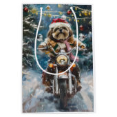 Sac Cadeau Moyen Lhasa Apso Chien à cheval Moto Noël (Devant)