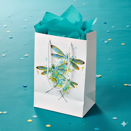 Sac Cadeau Moyen Libellule sarcelle éclaboussure