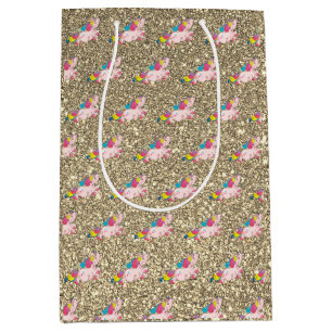 Sac Cadeau Moyen Licorne Kawaii Arc-en-ciel Or Paillettes Brillante