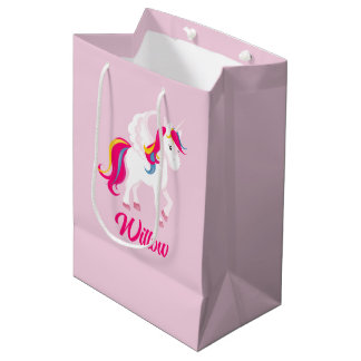 Sac Cadeau Moyen Licorne Magique Nom ou Texte Personnalisé