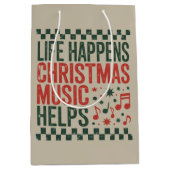 Sac Cadeau Moyen Life Happens Christmas Music Aide Funny Retro (Devant)