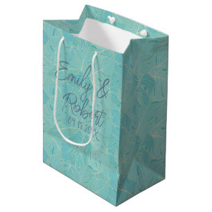 Sac Cadeau Moyen Light blue tropical palm leaves pattern