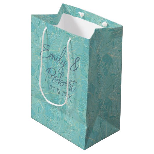 Sac Cadeau Moyen Light blue tropical palm leaves pattern (Devant Angle)