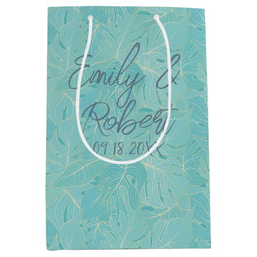 Sac Cadeau Moyen Light blue tropical palm leaves pattern (Devant)