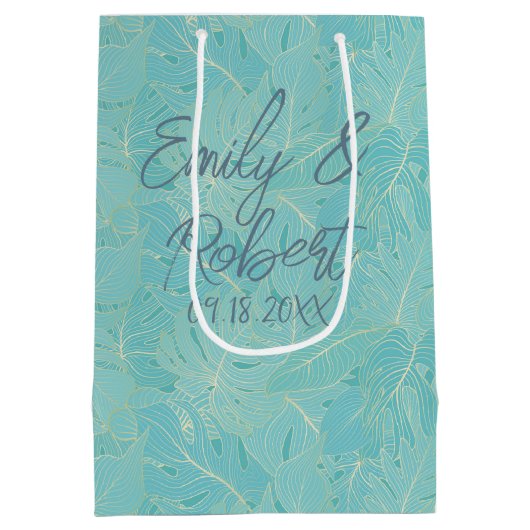 Sac Cadeau Moyen Light blue tropical palm leaves pattern (Dos)