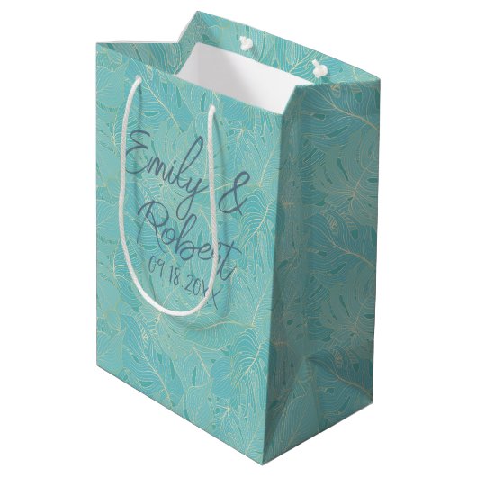 Sac Cadeau Moyen Light blue tropical palm leaves pattern (Dos Angle)