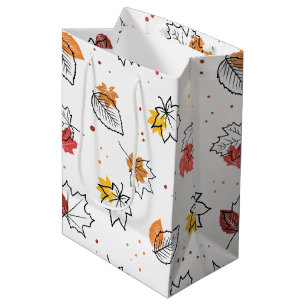 Sac Cadeau Moyen Ligne Art Feuilles Automne-Automne Design saisonni