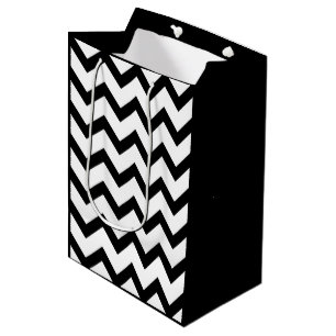 Sac Cadeau Moyen Lignes de motif en chevron noir simple rétro
