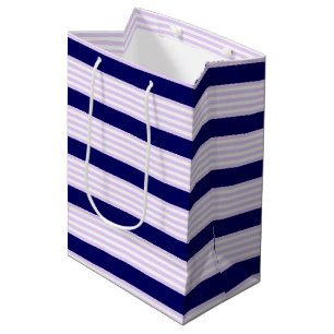 Sac Cadeau Moyen Lilac et rayures blanches motif avec bleu marine
