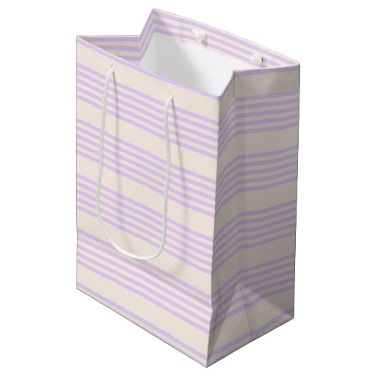 Sac Cadeau Moyen Lilac violet et beige cinq bandes motif (Devant Angle)