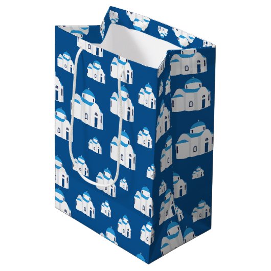 Sac Cadeau Moyen L'île grecque Santorin Blue Dome (Devant Angle)