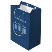 Sac Cadeau Moyen Limite Simple Bleu Jaune Bougies Joyeuses Hanoukka (Devant Angle)