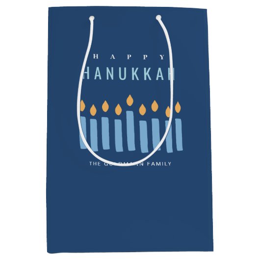 Sac Cadeau Moyen Limite Simple Bleu Jaune Bougies Joyeuses Hanoukka (Devant)