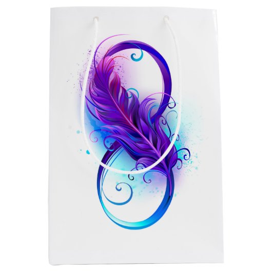 Sac Cadeau Moyen L'infini avec plume violette (Devant)