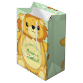 Sac Cadeau Moyen Lion Baby shower vert (Devant Angle)