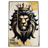 Sac Cadeau Moyen Lion noir et or de luxe avec couronne (Dos)