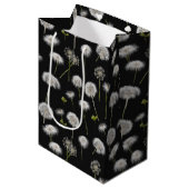 Sac Cadeau Moyen Liquide blanc Dandelion sur noir (Devant Angle)