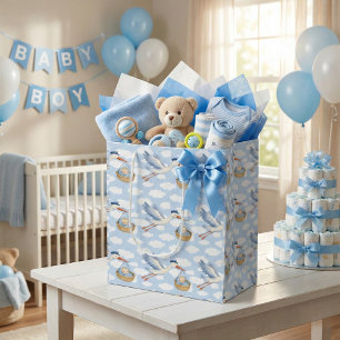 Sac Cadeau Moyen Livraison de cigogne bébé garçon mignonne bleu