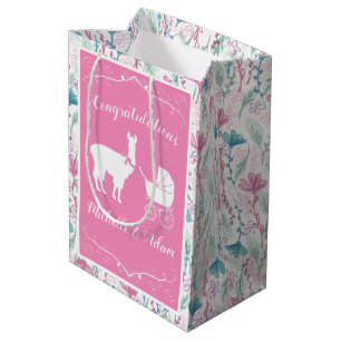 Sac Cadeau Moyen Llama Baby shower mignonne fille rose