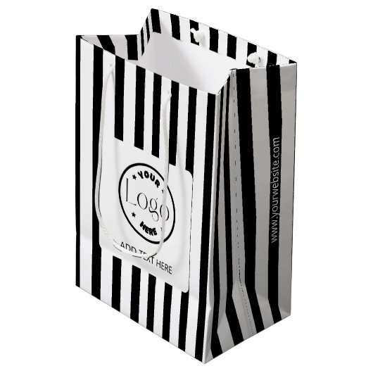 Sac Cadeau Moyen Logo d'affaires en noir et blanc (Devant Angle)