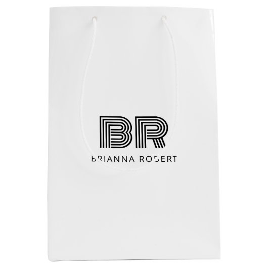 Sac Cadeau Moyen Logo de marque de monogramme moderne élégant blanc (Devant)