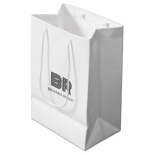 Sac Cadeau Moyen Logo de marque monogramme moderne élégant blanc