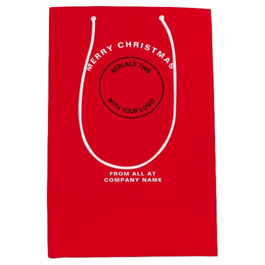Sac Cadeau Moyen Logo d'entreprise Rouge de Noël Joyeux Noël (Devant)