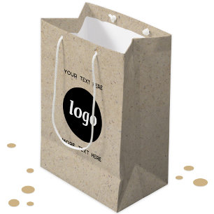 Sac Cadeau Moyen Logo simple Texte Marque d'entreprise Papier Brown