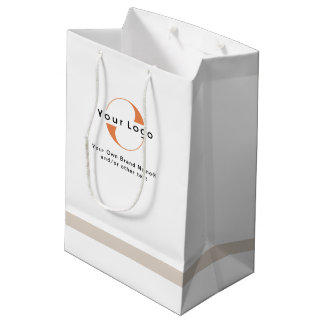 Sac Cadeau Moyen Logo sur White & Tan, Black Text Company Business 