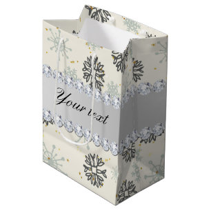 Sac Cadeau Moyen L'or bleu de flocons de neige tient le premier