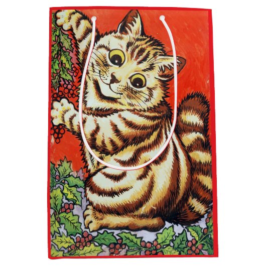 Sac Cadeau Moyen Louis Wain Chat de Noël Décoration Arbre Cadeau (Devant)