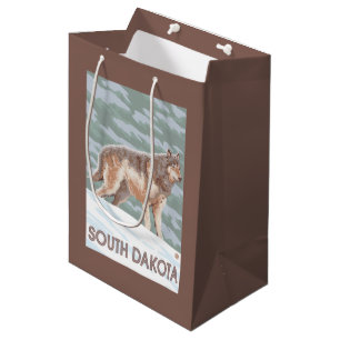 Sac Cadeau Moyen Loup gris StandingSouth Dakota