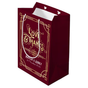 Sac Cadeau Moyen Love & Merci Art Déco Mariage Gold Burgundy